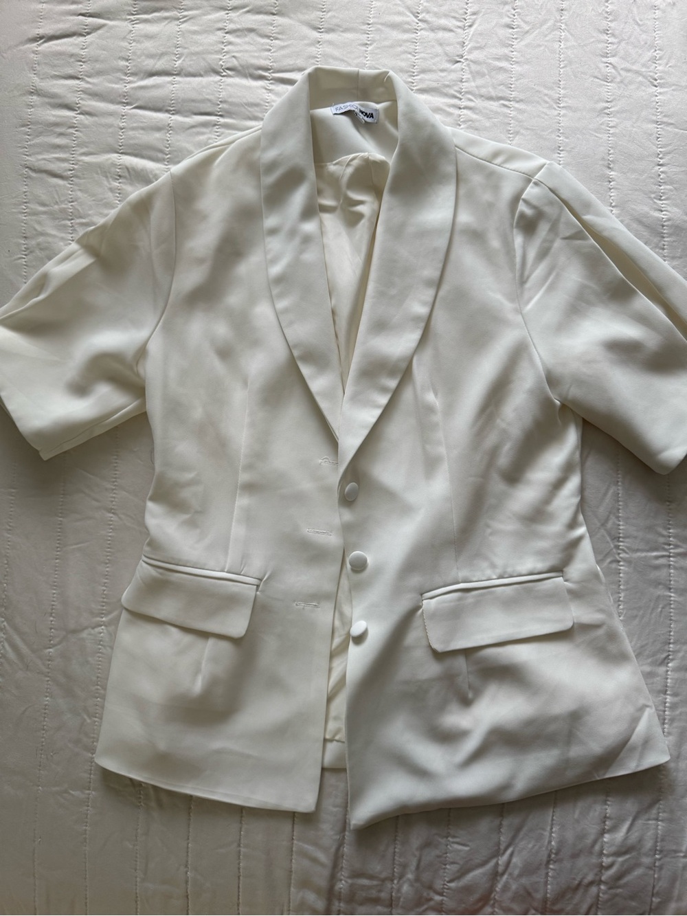 Fashion Nova Cream Short-Sleeve Shawl Collar Blazer